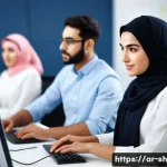 Home 22 조직 내 지식 갭 찾기 - A modern Arab office environment showing a diverse group of professional employees engaged in a prac...