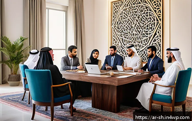 지식 갭 분석을 위한 질문 기법 - A modern office meeting scene featuring a diverse group of Middle Eastern professionals engaged in a...